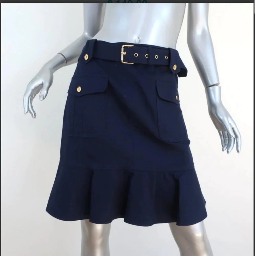 Tory Burch Navy Blue Ruffle Hem Cargo Skirt Size 12 - Picture 2 of 16
